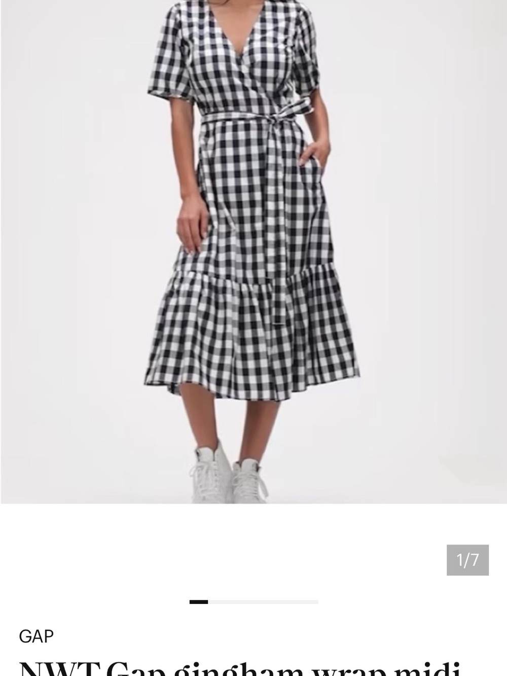 GAP Black and White Gingham Wrap Midi Skirt